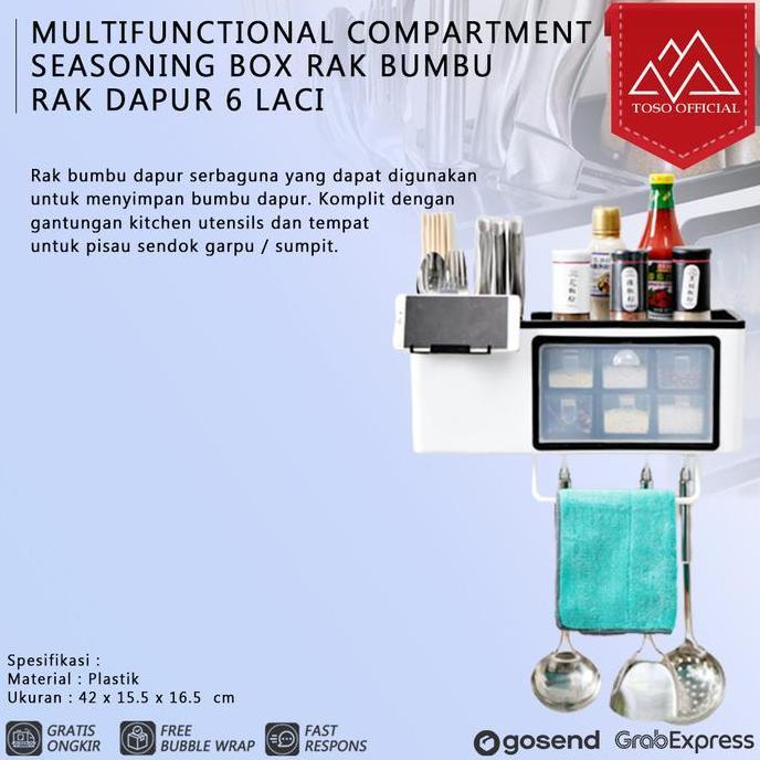 kree.shyna- MULTIFUNCTIONAL COMPARTMENT SEASONING BOX RAK BUMBU RAK DAPUR 6 LACI Diskon