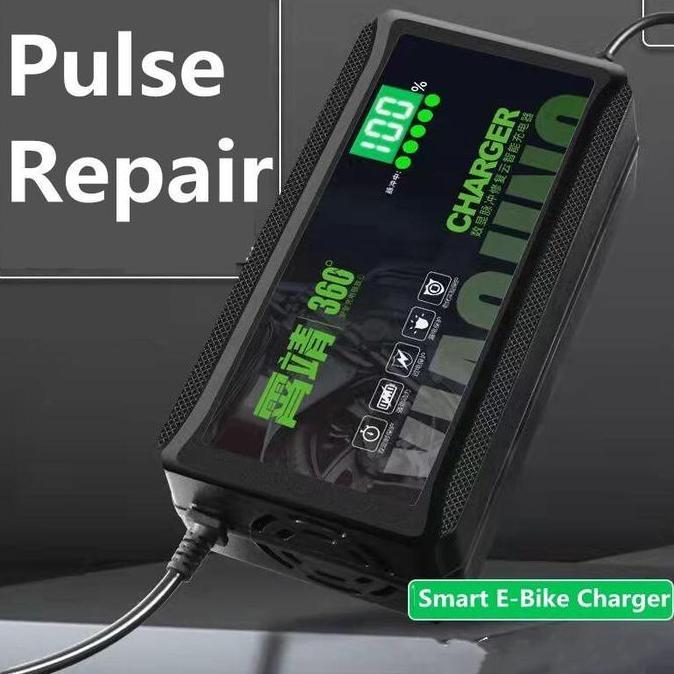 48V 12AH CHARGER AKI LEAD-ACID EU PLUG SMART CHARGER DENGAN DISPLAY DIGITAL UNTUK MOTOR LISTRIK TERM