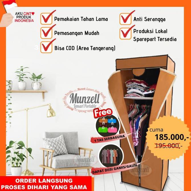 Lemari Kain Munzell Type LPF 02, COKLAT (Lemari Pakaian 1 Gtg+2 Sekat)