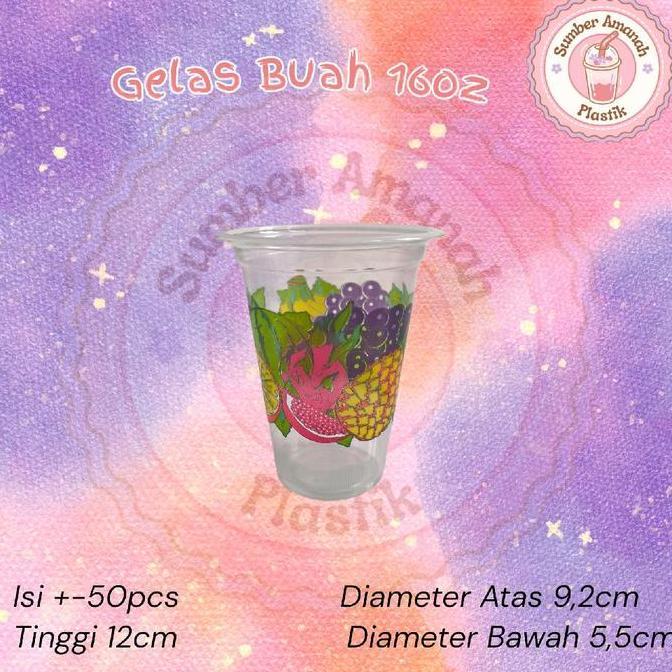 Gelas Buah Gelas Plastik Motif Buah Cup Juice Buah Plastik Gelas Printing buah 16 Oz isi 50 buah kap