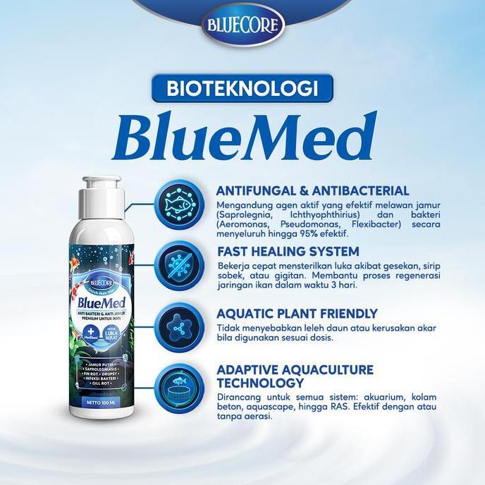 Fishup- Bluecore Bluemed - Cairan Anti Jamur & Antimikroba Ikan Mengatasi White Spot, Fin Rot, Infek