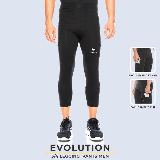 Sport- New- Tiento Baselayer Celana Ketat Legging Leging 3/4 Pants Pria Original