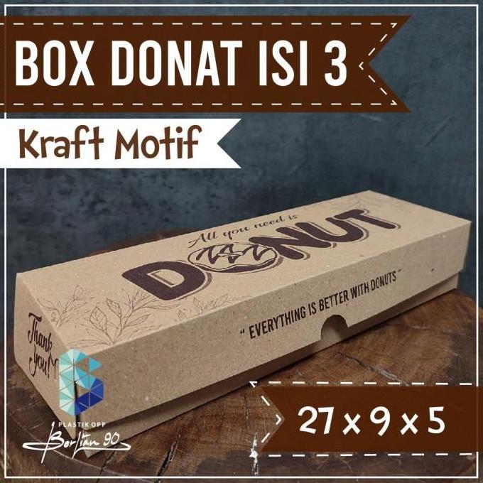Bebasaja- Box Donat Kraft Laminasi Motif / Kotak Donat Isi 3 / Dus Donat 3 Pcs