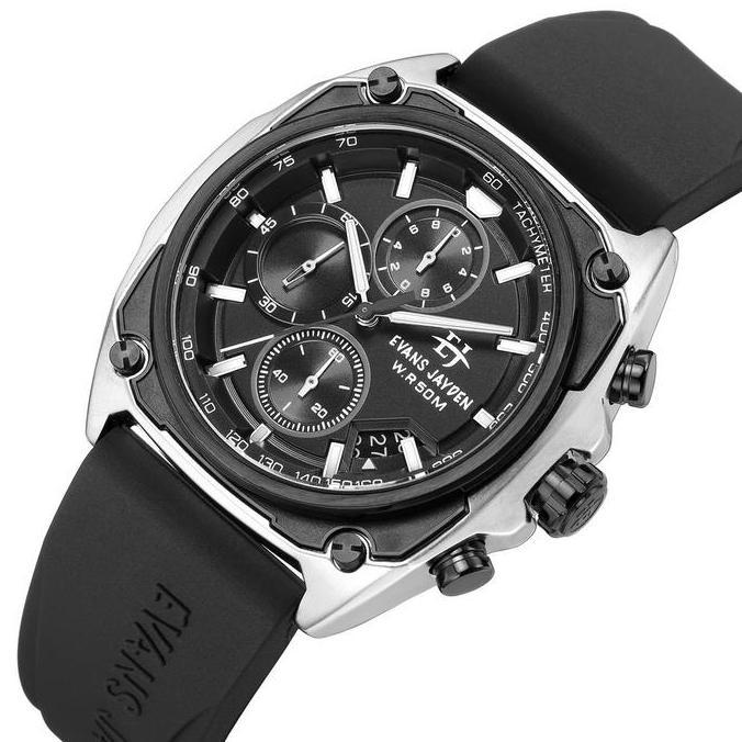 Orologi- Jam Tangan Pria Evans Jayden 9604 Rubber Kaca Sapphire Chronograph Ter Resistant 5 Atm
