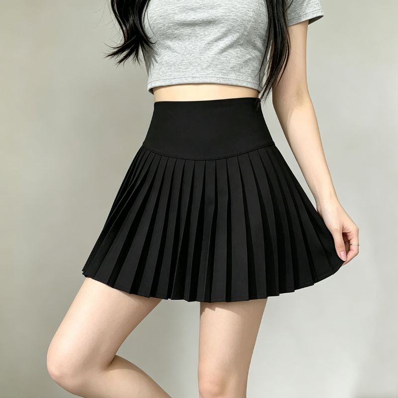 CELIA Rok Plisket Hitam High Waist Korean Style Tennis Skirt Inner Pants Preppy Look S-6XL