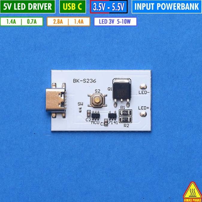 DRIVER LED USB POWERBANK DUAL AMPERE 2.8A 1.4A PORT USB C DRIVER LAMPU LED 10W 5W 3V CREE  SST 2 MOD
