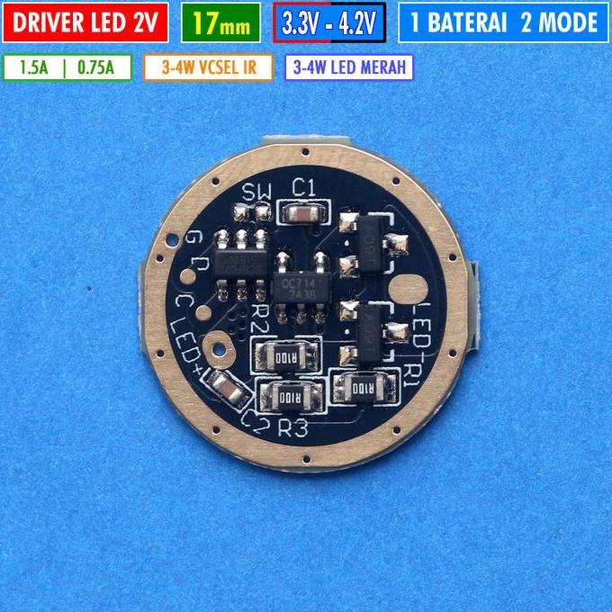 DRIVER SENTER 17MM 2V 1.5A DRIVER VCSEL SENTER LED 1 BATERAI 2 MODE DRIVER LED 2V IR MERAH UNIQUEFIR