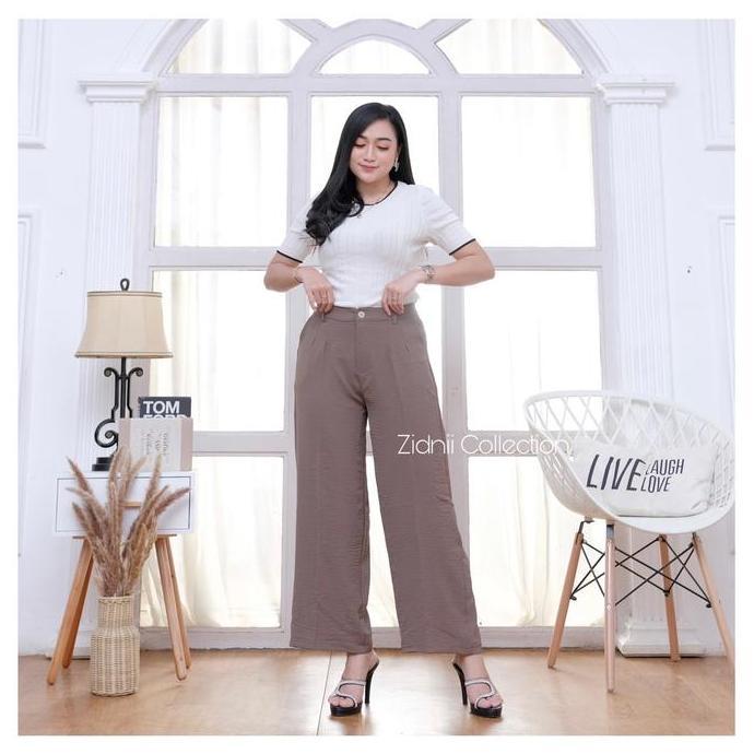 New- Loose Pants Celana Anti Kusut Celana Kulot Airflow Grey Hitam Kain Crinkle Melar Panjang