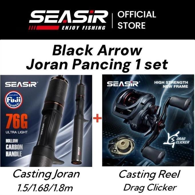 SEASIR Black Arrow Joran Pancing 1 set + SEASIR MERCURY Black itam BC Casting Reel Pancing