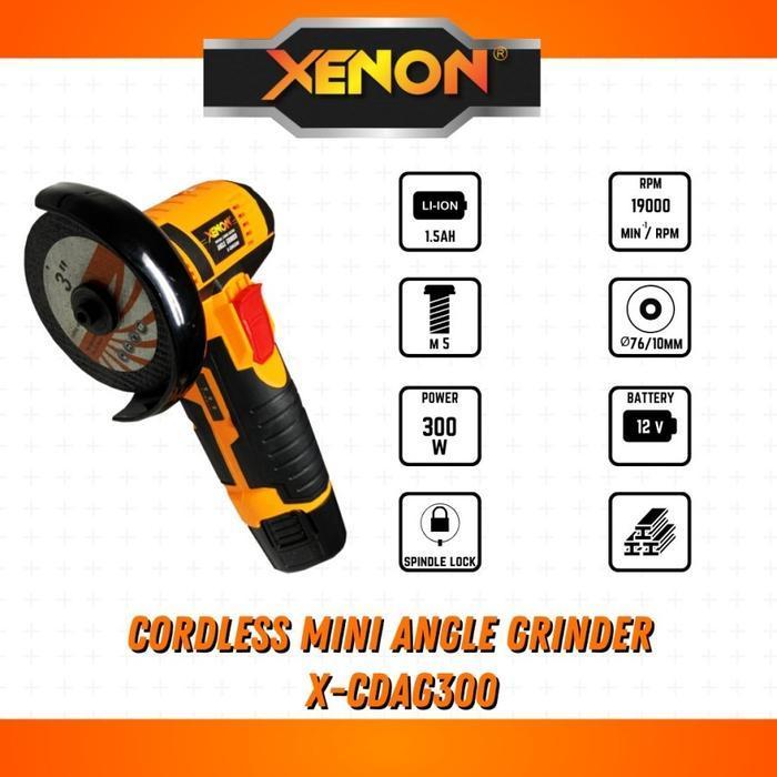 XENON CDAG300 Cordless Mini Grinder 3" Gerinda Baterai 3 Inch 12V Dapat 2 BATERAI