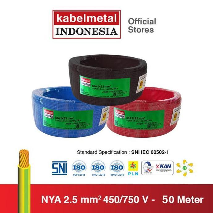 Kabel NYA 2.5 mm 50 Meter Roll kabelmetal INDONESIA - Engkel Kawat Tembaga Tunggal PVC Listrik SNI K