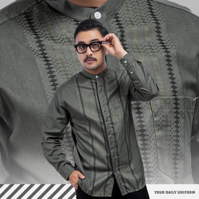 Boyx- Dgm Baju Koko Pria Lengan Panjang Jaffar Series Bordir Seaweed Motif Bordir Baju Koko Hijau Sa