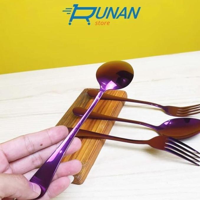 Bora- Sendok Garpu Set Ungu Sendok Makan Stainless Steel Ungu Purple Kitchenre