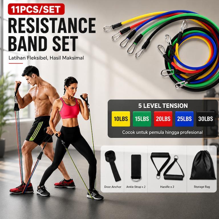 Set Tali Stretching Resistance Band 11 Pcs/Set Tali Strecing Yoga Fitness Gym