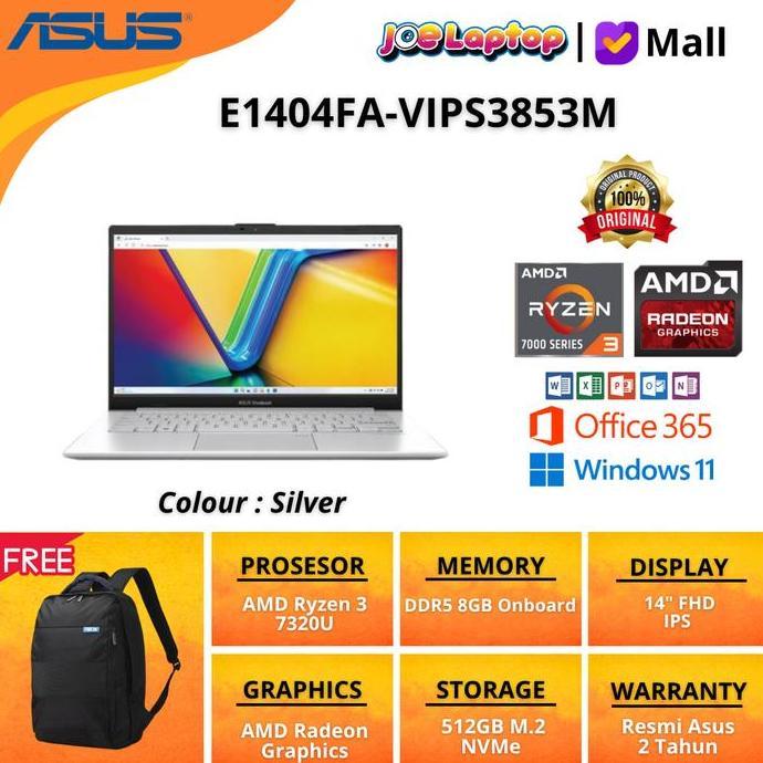 (Good) Asus Vivobook E1404FA-VIPS3853M Silver Ryzen 3 7320U Win11 OHS 4" FHD IPS 512GB M.2 NVMe DDR5
