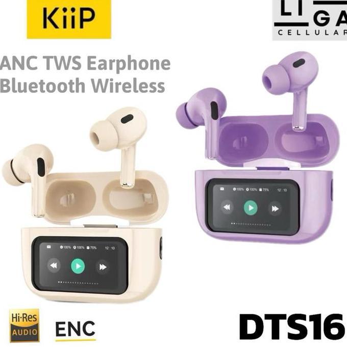 KiiP DTS16 TWS ANC Earphone Bluetooth Wireless Smart Screen Active Noise Reduction Headset [Terbaik]