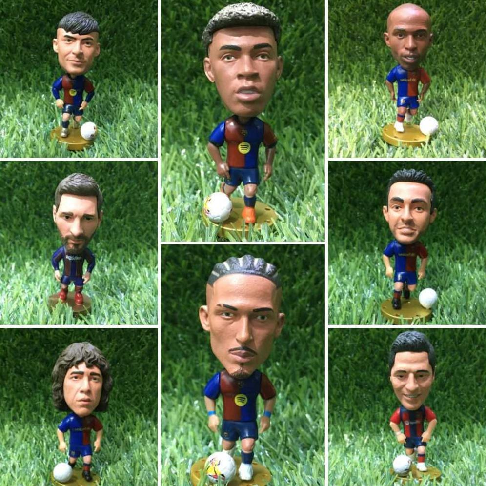 Figure miniatur pemain bola Soccerwe kodoto messi Lewandowski suarez valdes Lamine Yamal Xavi Henry 