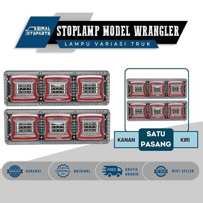 Stoplamp Truk Variasi 24 Volt Model Wrangler LED 1 Set Lampu Stop Rem Belakang Kiri & Kanan untuk Mo