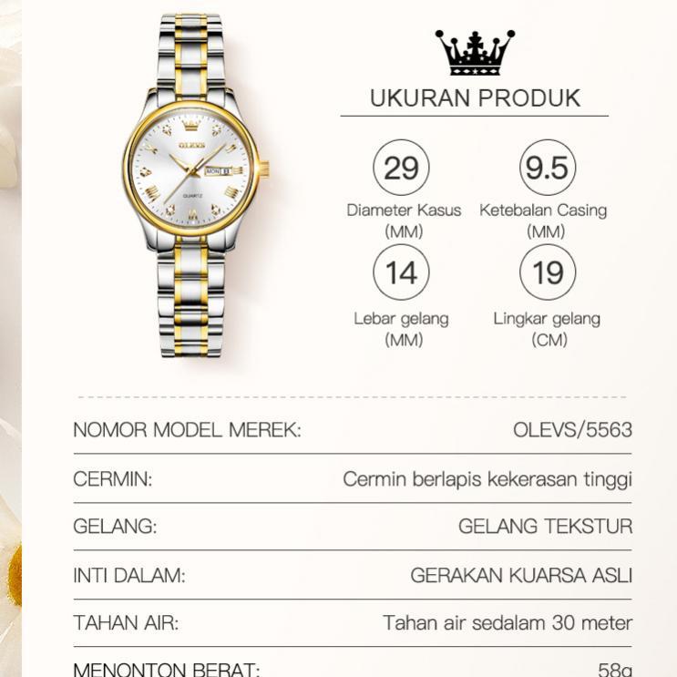 hot olevs jam tangan wanita korea kecil anti air original cewek kalender luminous women watch 5563