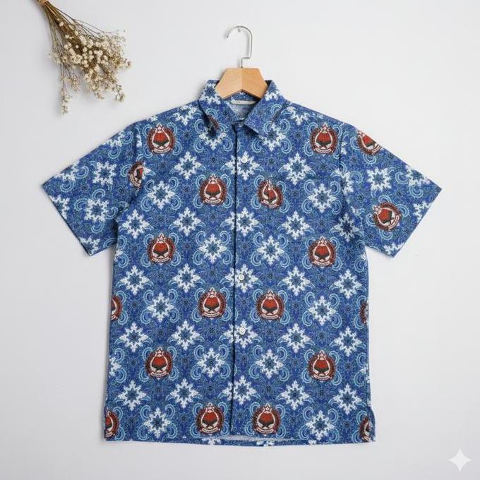 BATIK Mts MOTIF LUGINA BIRU /BATIK SEKOLAH LENGAN PANJANG PENDEK