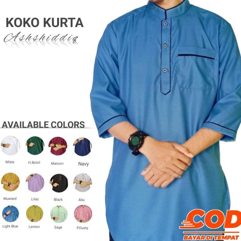 promo koko kurta ashshiddiq - baju koko kurta pria dewasa lengan 3/4 warna mustard putih hijau botol