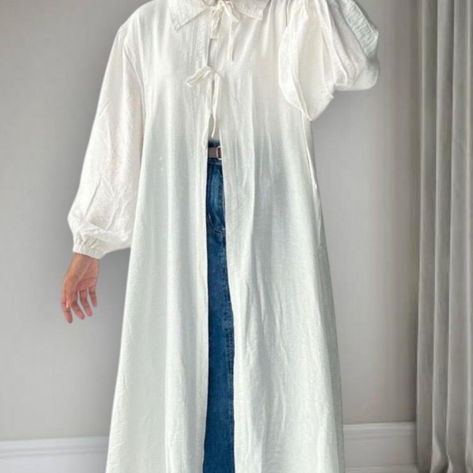 Baju Lebaran Wanita Outer Cardigan Polo Linen Flow
