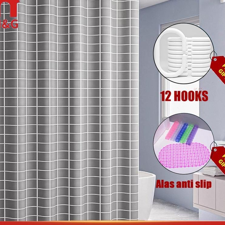 H&GTirai Kamar Mandi, Kain Tahan Air, Set Kamar Mandi, Tirai Tanpa Pengeboran, Tirai Jendela, Tirai 