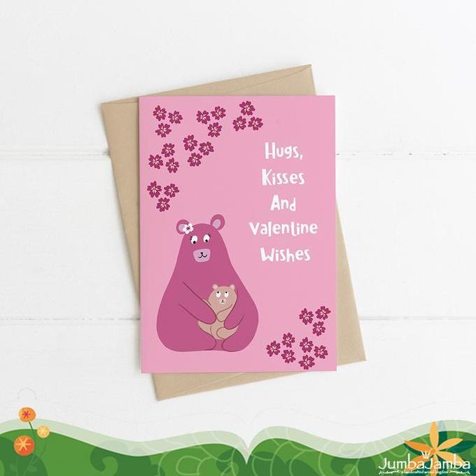 (Good) Kartu Ucapan Valentine A6 Kertas Linen - Lovely Bear Happy Valentine Day Greeting Card With E