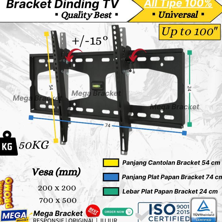 Brecket Braket Bracket Tv 80 75 70 65 60 55 50 43 32 Inch Dinding Tilt Samsung Sharp Sony LG Univers