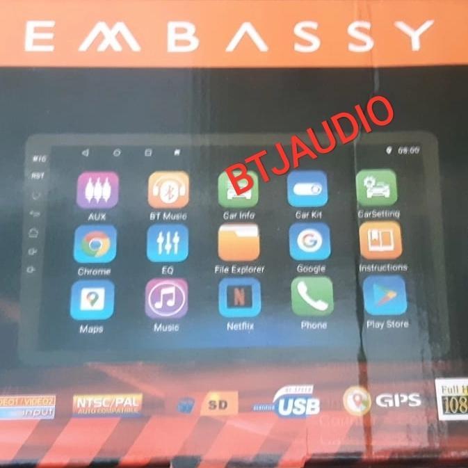 HEAD UNIT TAPE MOBIL DOUBLE DIN ANDROID EMBASSY UKURAN 10 INCH ORIGINAL DAN TERPERCAYA