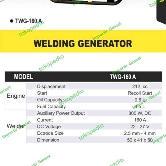 Generator Welding / Genset Las Tigon Twg160 A