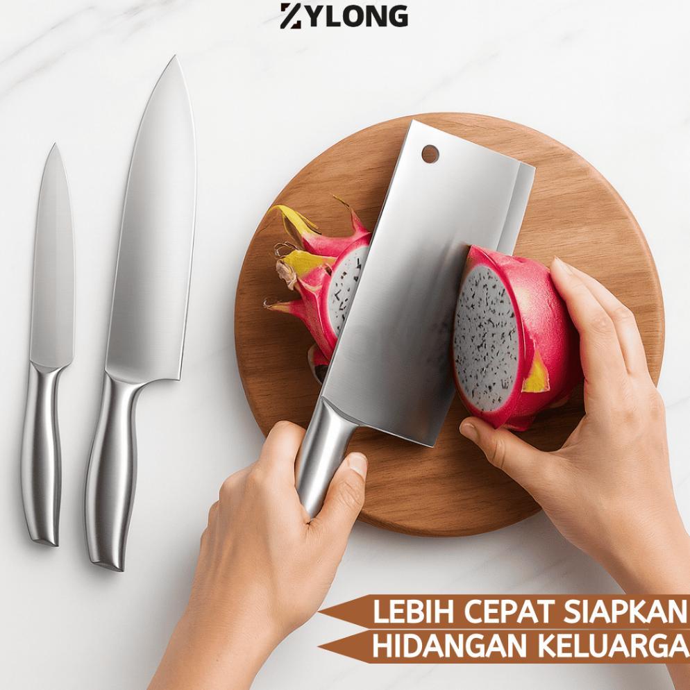 TERBARU Set Pisau Dapur Stainless Tajam Stabil, Cocok untuk Daging & Ayam ZYLONG