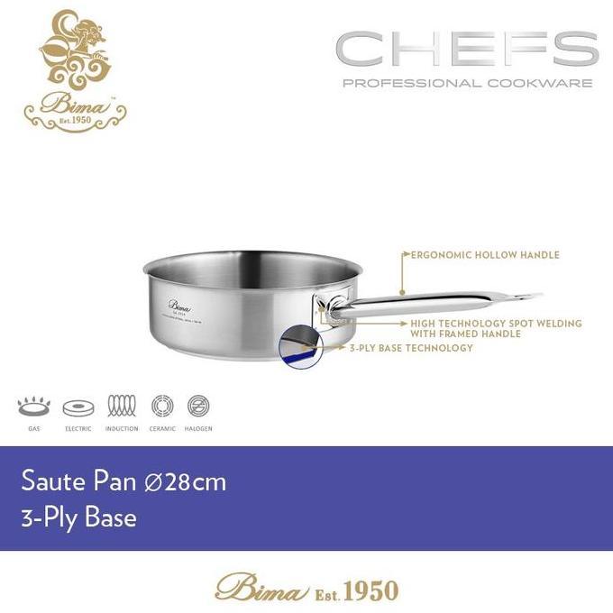 BEBAS ONGKIR - Bima Saute Pan Chef SUS 304 3Ply Tebal Wajan Tumis Stainless Steel