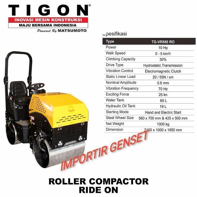 Tandem Roller Tigon Tg-Vr880Ro Engine Kipor Terbaik