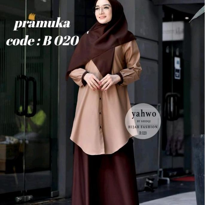 setelan pramuka tua wanita/one set terlaris/Seragam guru pramuka terbaru/Katun Toyobo Muslim Dewasa