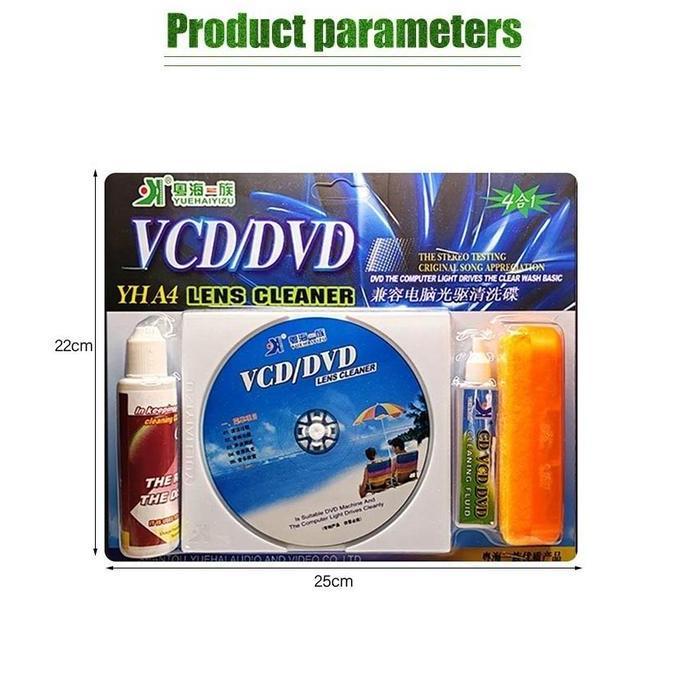 Hutavia_store - 1 Set Pembersih Lensa Kaset/CD/DVD/VCD 4in1 Paket Lengkap Pembersih Basah & Kering u
