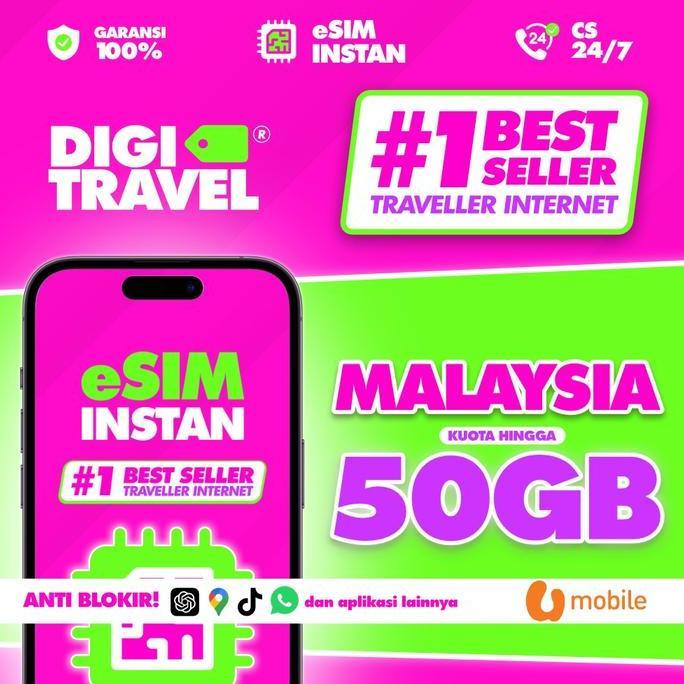 Card - Esim Malaysia Provider Lokal U-Mobile Kuota Besar Data Internet Roaming Travel | Digitravel E