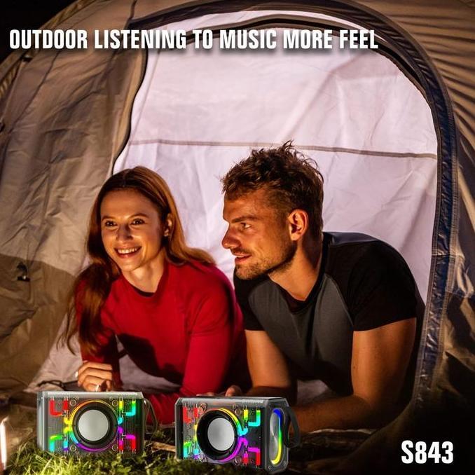 mf_ratna/ LENYES S843 Speaker Bluetooth 5.3 20W TWS Transparan RGB LED Light Portable FM Radio Wirel