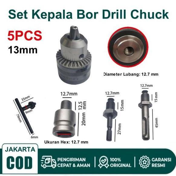 FADHANAKO Kepala Bor Drill Chuck Set 13mm Drat Hex Shank SDS Socket Square Impact Adapter Perkakas B