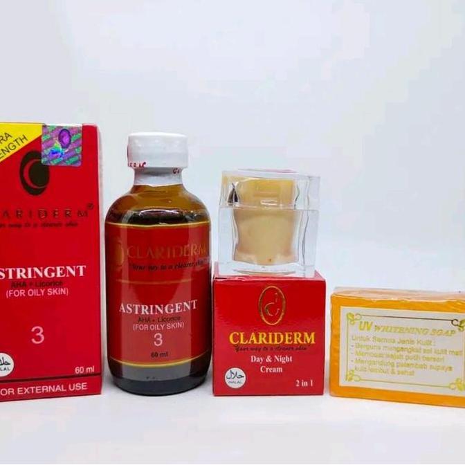 Faceid- New- Toner Clariderm Astringent 03 + Krim Siang Malam + Sabun