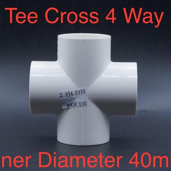 MEHJAPCHA Fitting 4 Arah Way Tee T Cross White Inner Diameter 40mm 40 mm for Pipa PVC 1-1/4 inch Hid