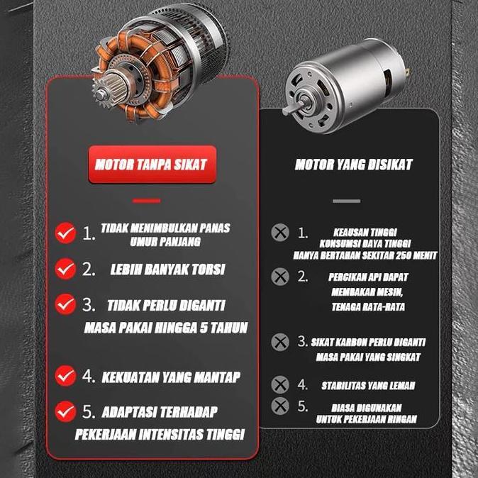 Pwrs- Decker Brushless Cordless Screwdriver 16.8V Bor Listrik Tanpa Kabel Bor Baterai Bor Tanpa Kabe