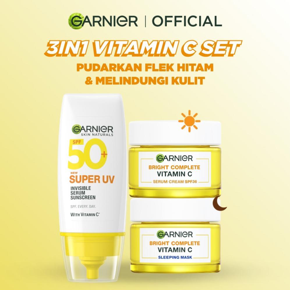 [PAKET HEMAT ISI 3] GARNIER Paket Skincare 1 set lengkap Complete Kit Vitamin C Day Cream 50ml + Nig