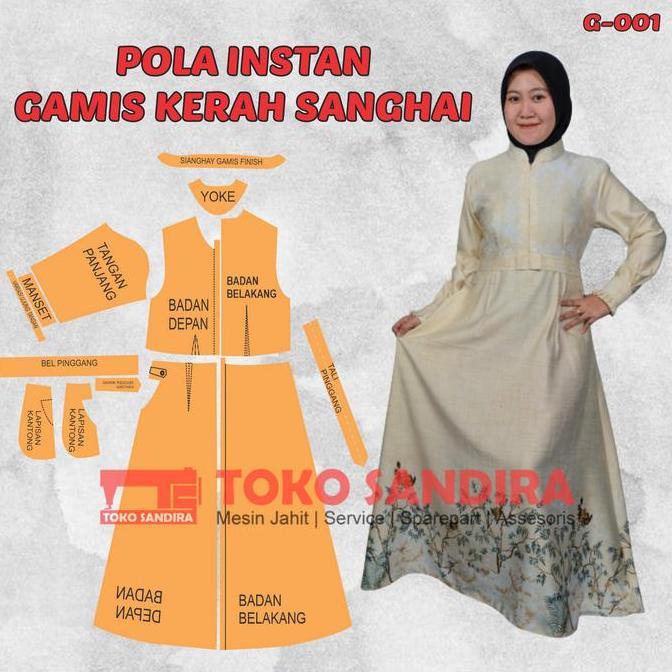 pola instan gamis/pola gamis wanita/pola instan/G-001 Alqshop
