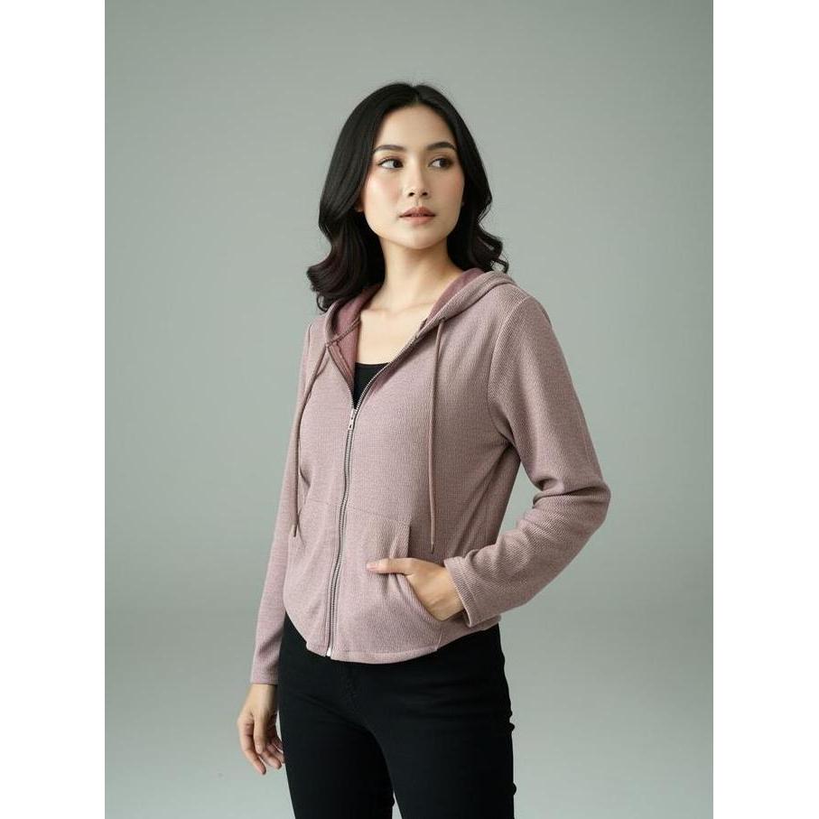 Hoodie knit crop top  sweateer Double Zipper Crop Pakaian Wanita kekinian