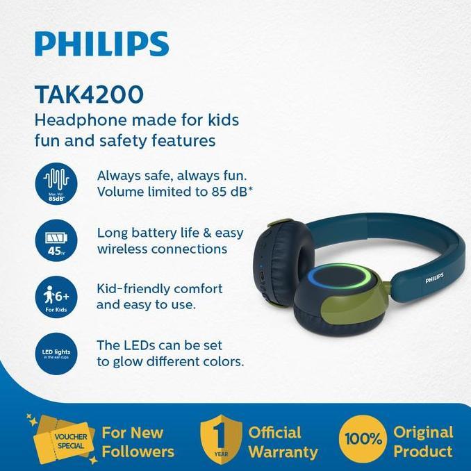 ZEFARADILA - PHILIPS TAK4200 ON-EAR WIRELESS HEADPHONE FOR KIDS