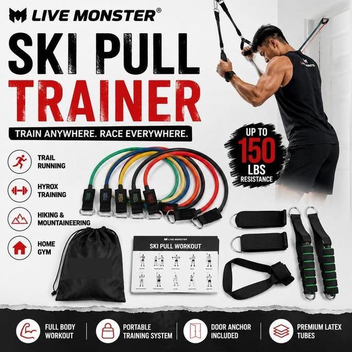 SKIERG SKI PULL RESISTANCE BAND SET 150 LBS ALTERNATIF LATIHAN HYROX & TRAIL RUNNING HANGER