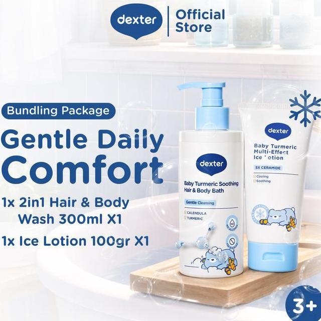 Dexter Baby 2 Pcs Gentle Daily Comfort Bundle Ice Lotion 100Gr Hair Body Bath 300Ml Dengan 5X Cerami