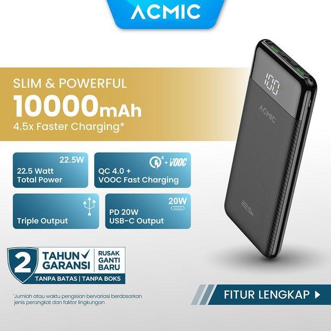 Power- Acmic F10Pro 10000Mah Powerbank Slim 22.5W Fast Charging Type C