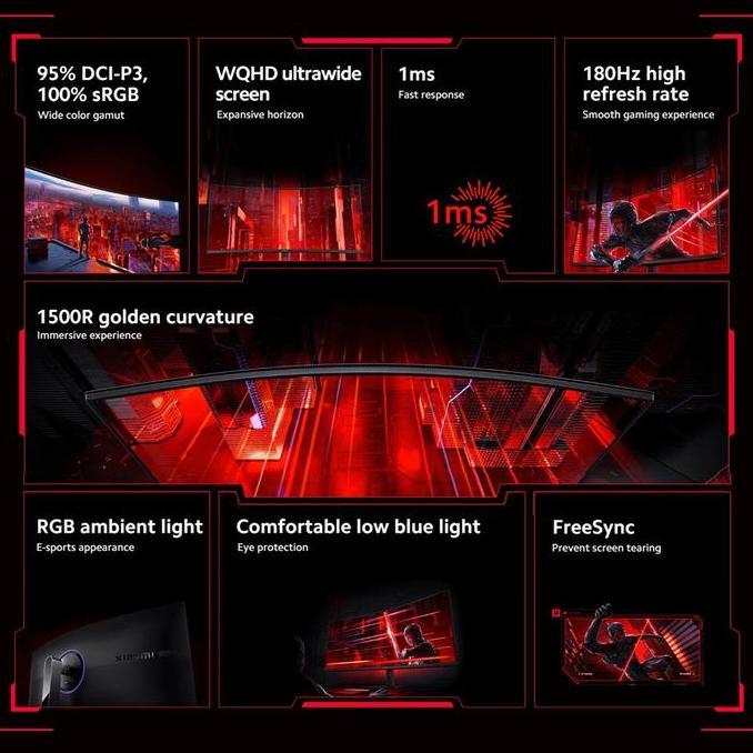 (Best) Xiaomi Mi Monitor 34" G34WQi WQHD Ultrawide 180Hz Curved lengkung Gaming Garansi Resmi